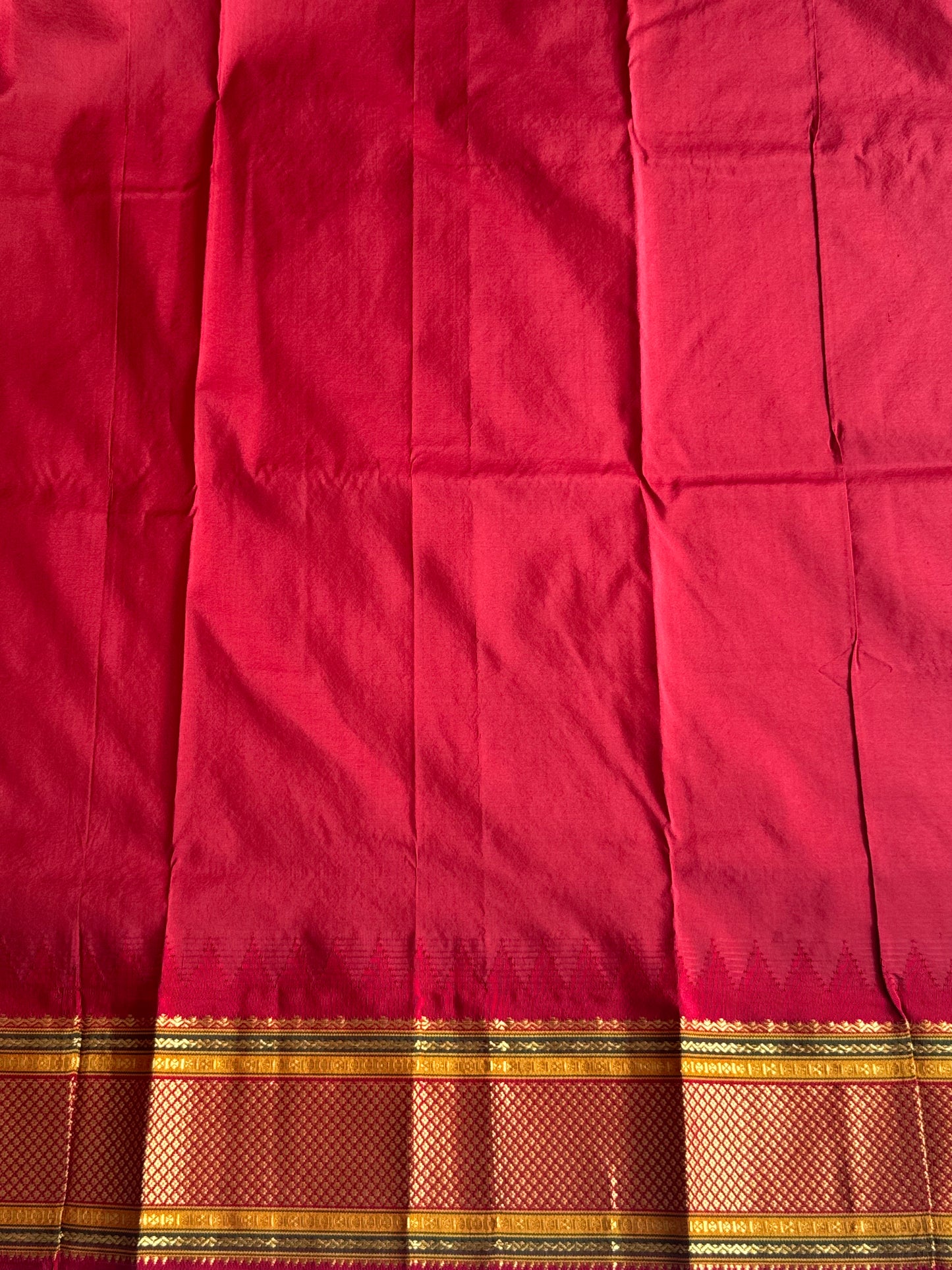 Narayanpet Silk Saree Bottle Green Colored Elegantly Paired with a Gold Zari Border. - Sampradaya Designer Studio