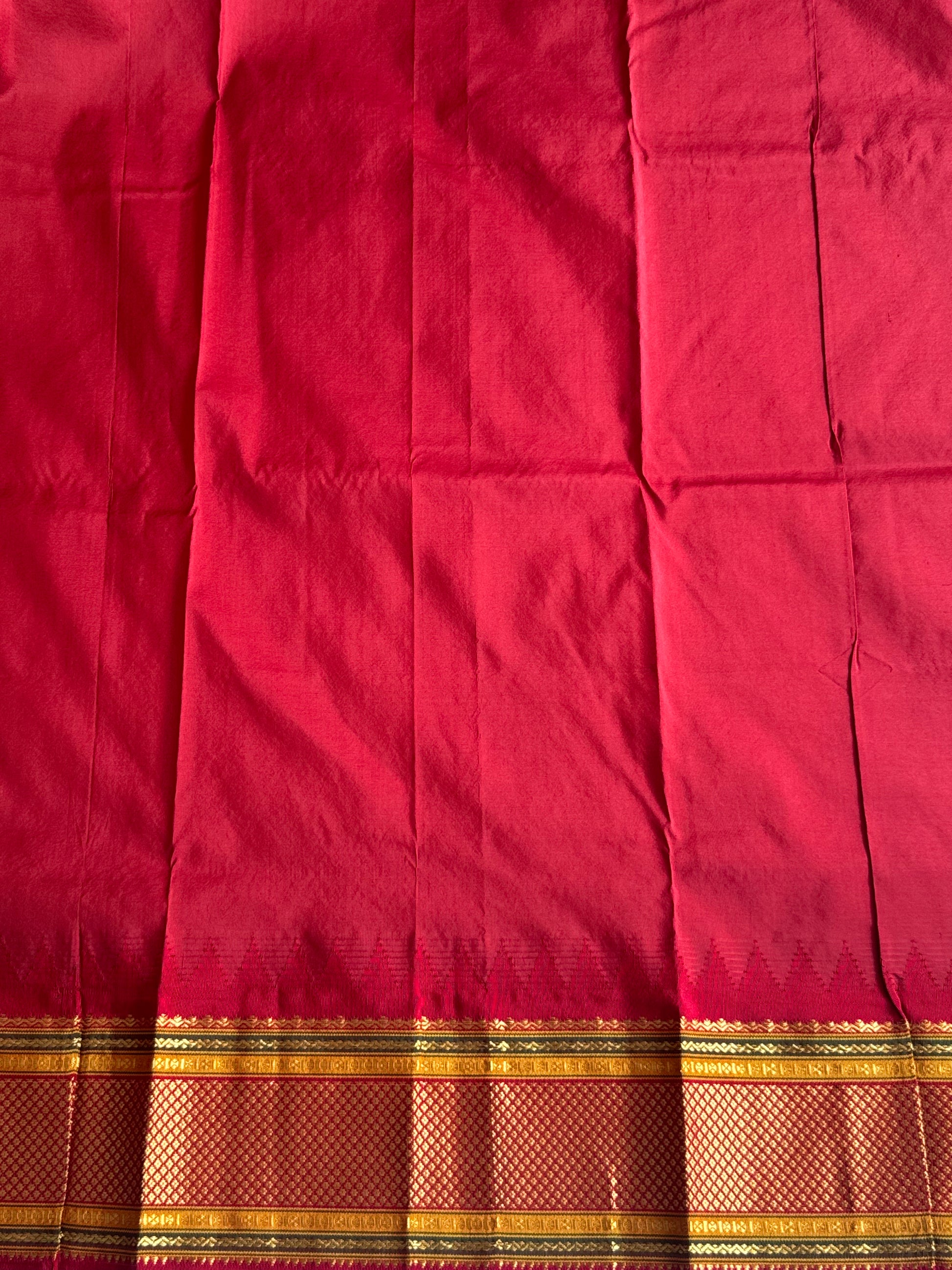 Narayanpet Silk Saree Bottle Green Colored Elegantly Paired with a Gold Zari Border. - Sampradaya Designer Studio