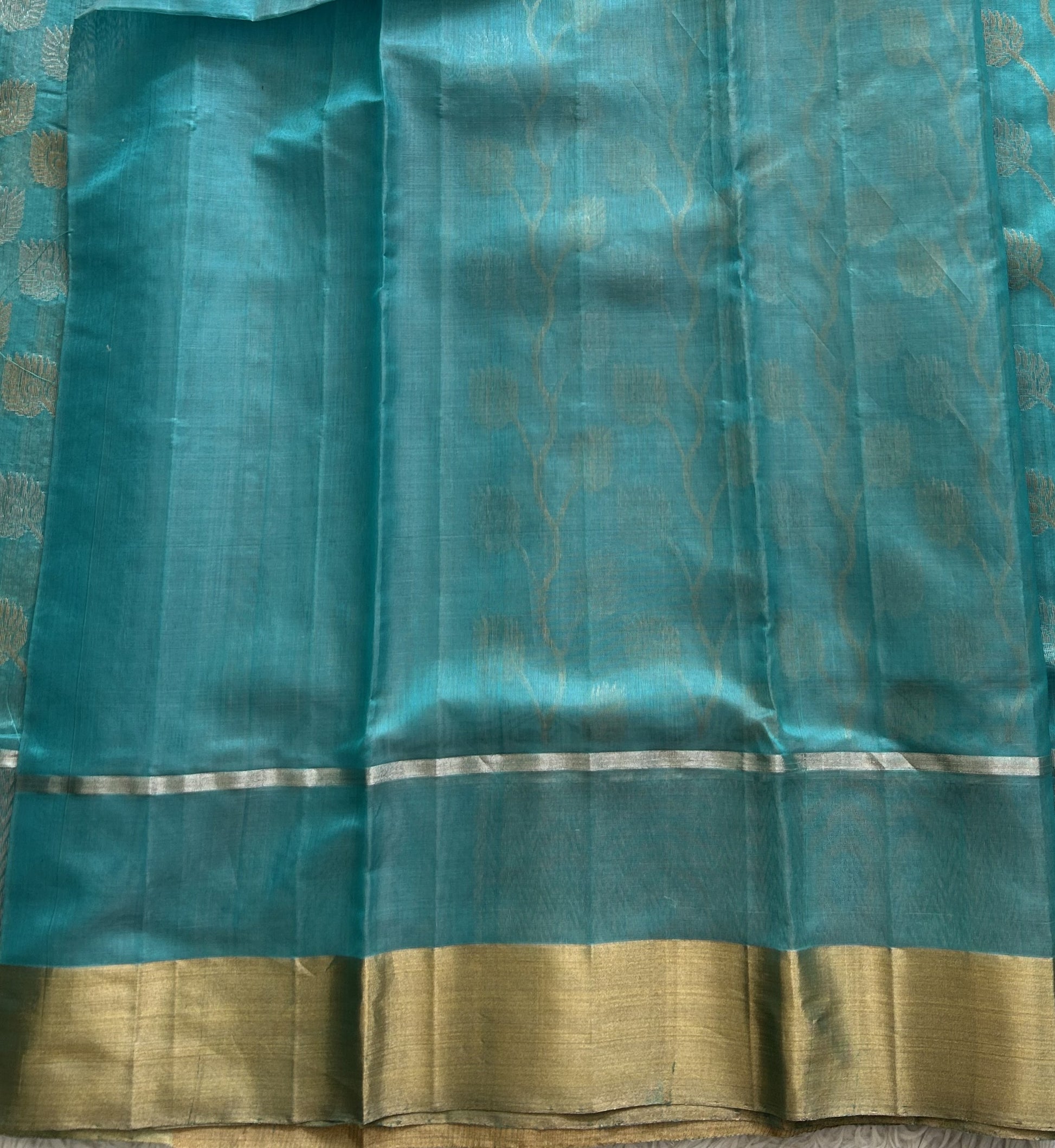 Blue Chanderi Silk Saree With Gold And Silver Zari Border — Pure Handloom | Silk Mark Certified - Sampradaya Designer Studio