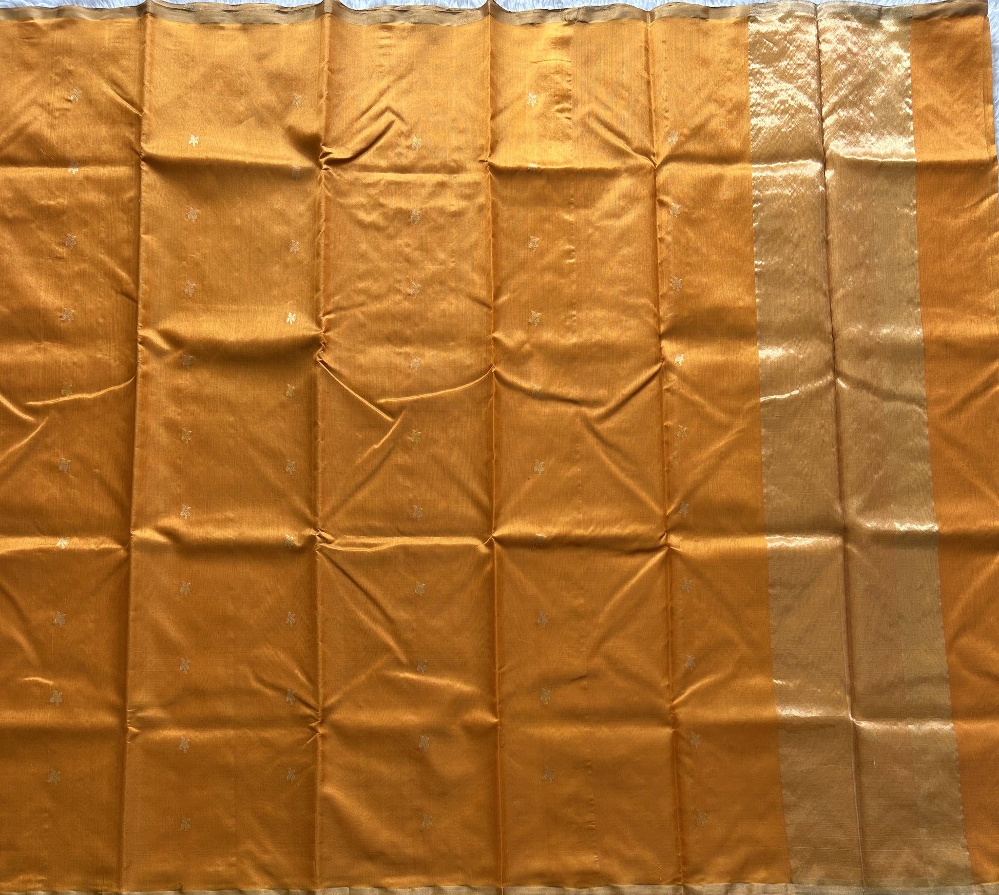 Orange Chanderi Silk Saree With Gold Zari Border — Pure Handloom | Silk Mark Certified - Sampradaya Designer Studio