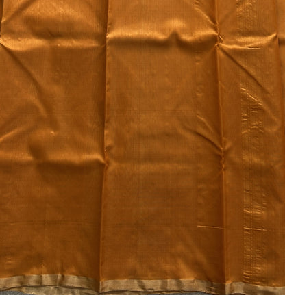 Orange Chanderi Silk Saree With Gold Zari Border — Pure Handloom | Silk Mark Certified