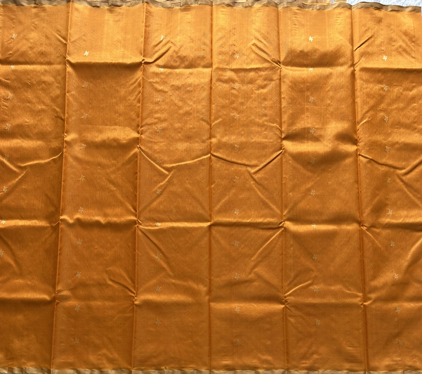 Orange Chanderi Silk Saree With Gold Zari Border — Pure Handloom | Silk Mark Certified