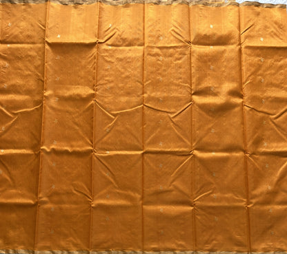 Orange Chanderi Silk Saree With Gold Zari Border — Pure Handloom | Silk Mark Certified