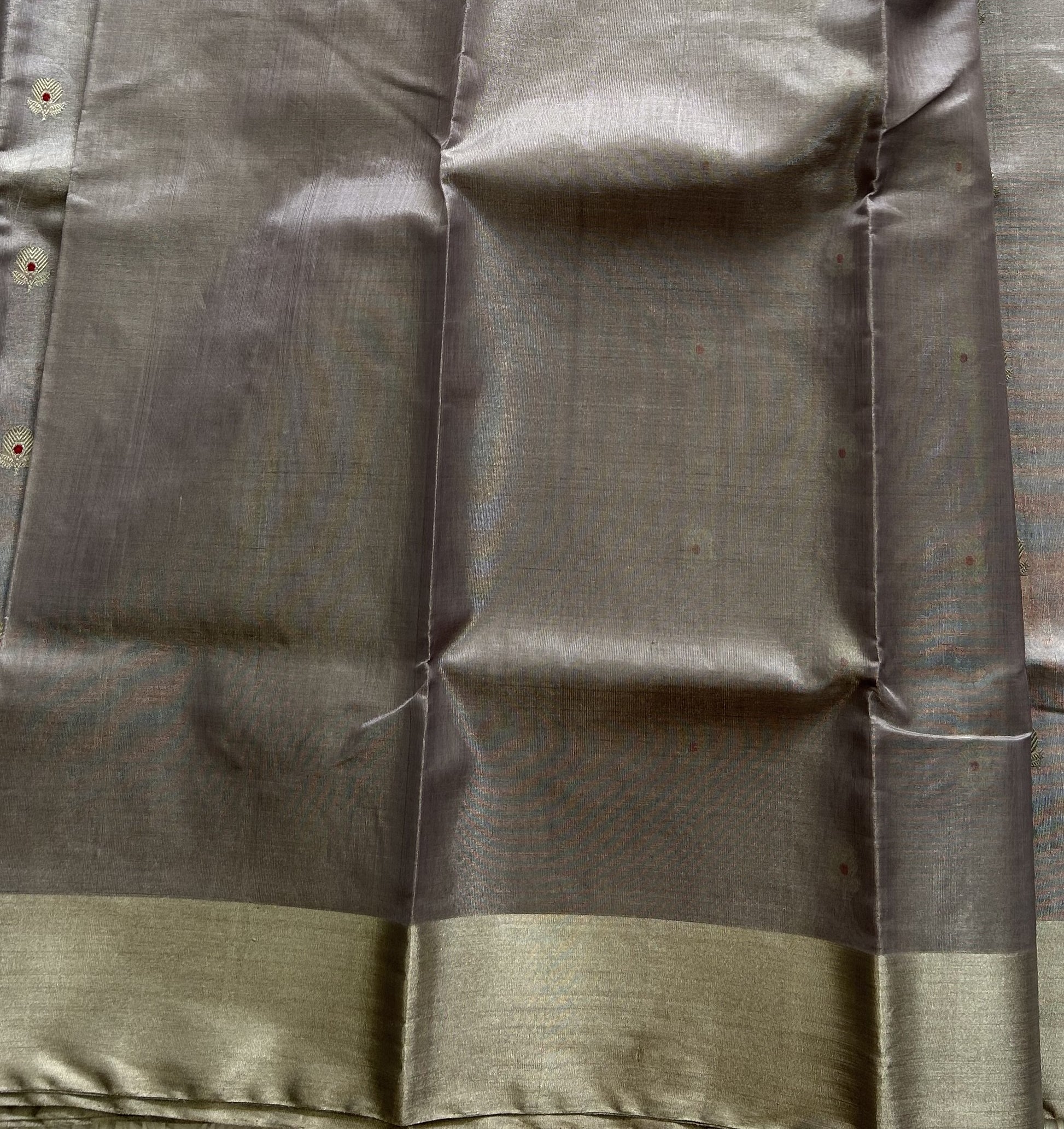 Gray Chanderi Tissue Saree With Silver Zari Border — Pure Handloom | Silk Mark Certified - Sampradaya Designer Studio