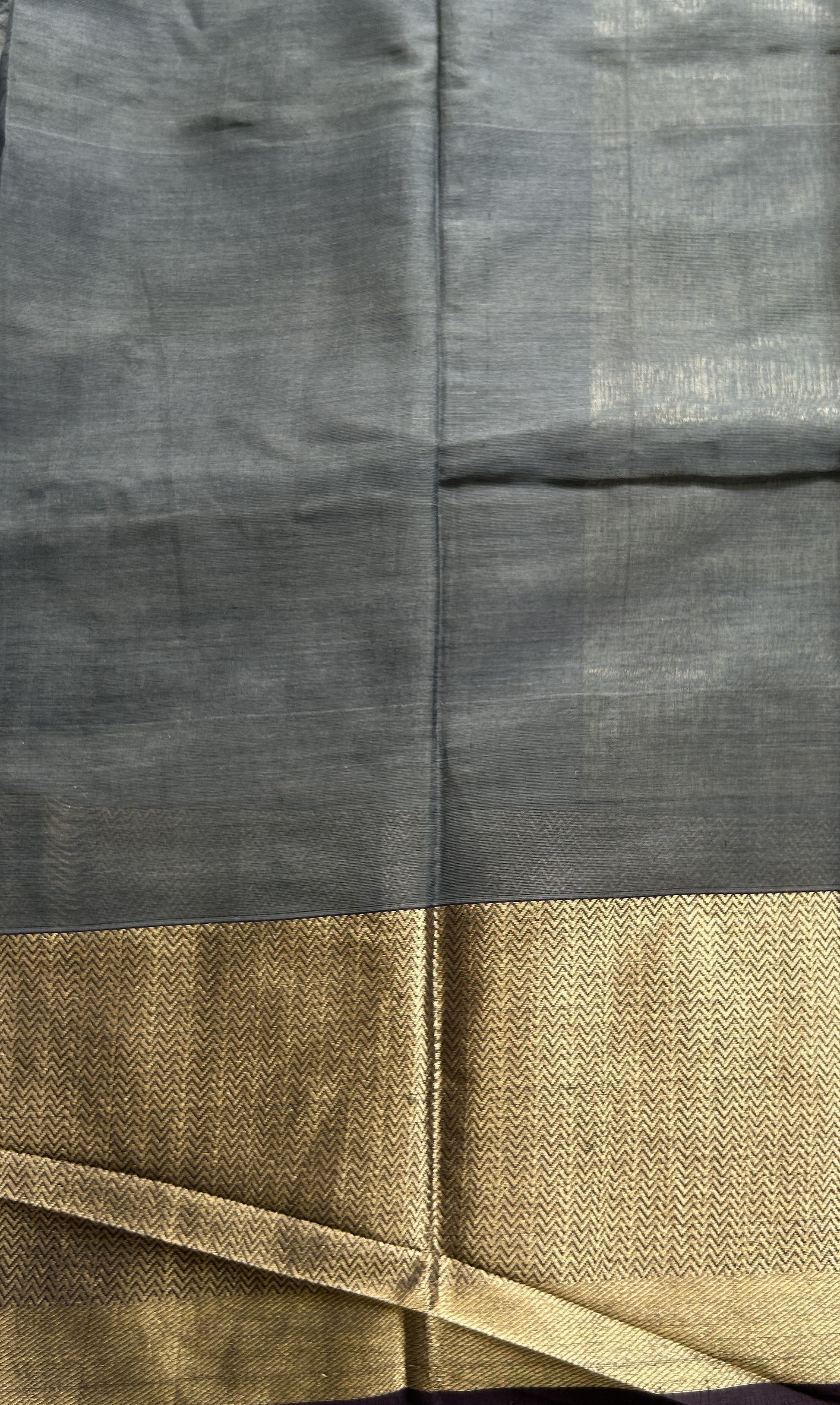 Mangalagiri Pattu Digital Print Saree Gray colored complemented with a Zari Border - Sampradaya Designer Studio