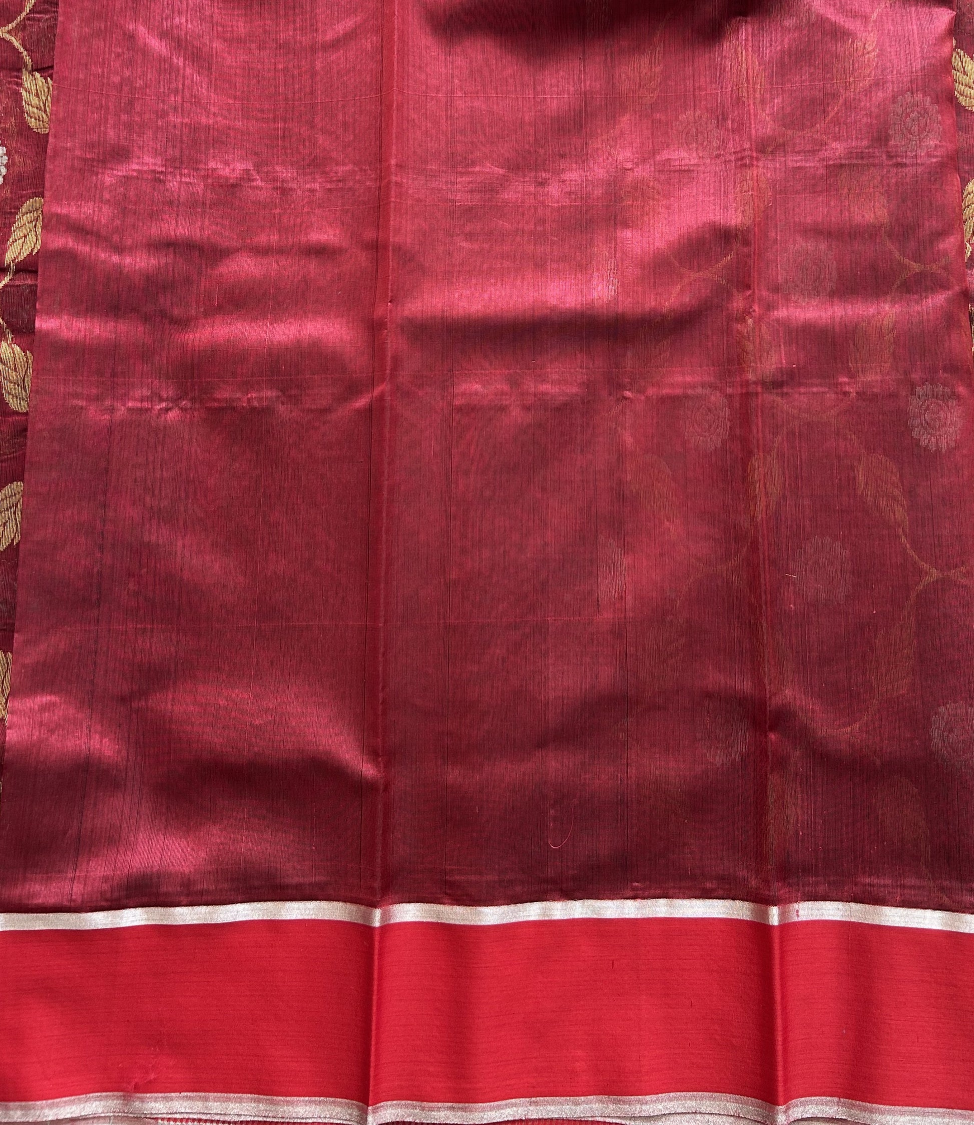 Maroon Chanderi Silk Saree With Gold Zari Border — Pure Handloom | Silk Mark Certified - Sampradaya Designer Studio