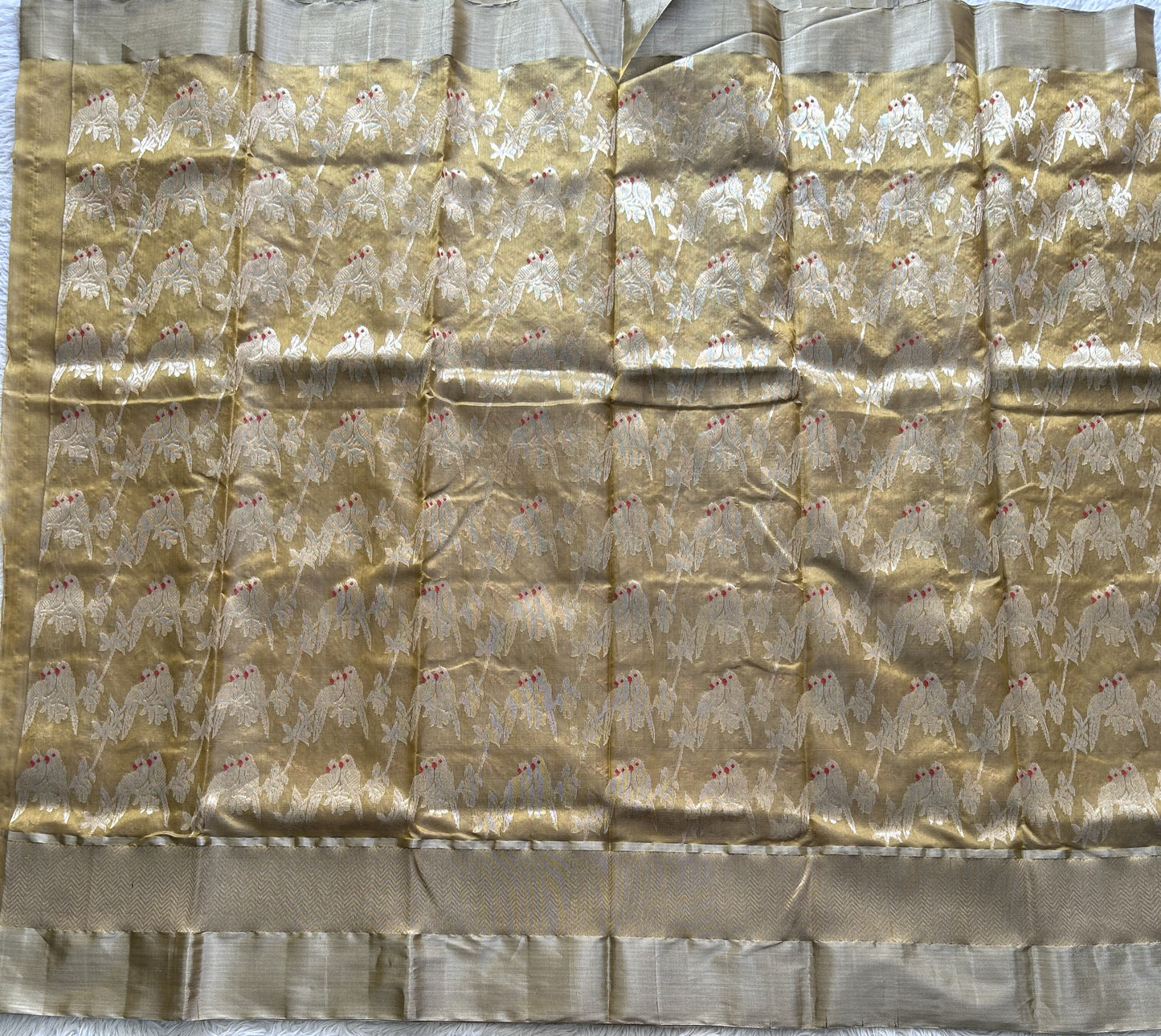 Mehndi Green Chanderi Silk Saree With Tissue And Silver Zari Border — Pure Handloom | Silk Mark Certified - Sampradaya Designer Studio