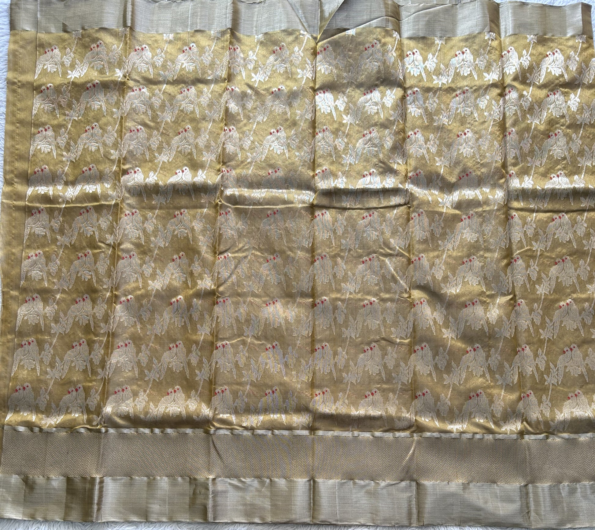 Mehndi Green Chanderi Silk Saree With Tissue And Silver Zari Border — Pure Handloom | Silk Mark Certified - Sampradaya Designer Studio