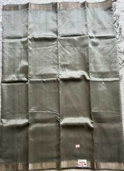 Mangalagiri Plain Pattu Saree Gray colored complemented with a Zari Border - Sampradaya Designer Studio