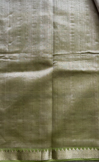 Mangalagiri Plain Pattu Saree Pista Green colored complemented with a Zari Border - Sampradaya Designer Studio
