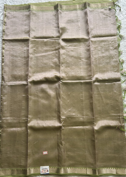 Mangalagiri Plain Pattu Saree Pista Green colored complemented with a Zari Border - Sampradaya Designer Studio