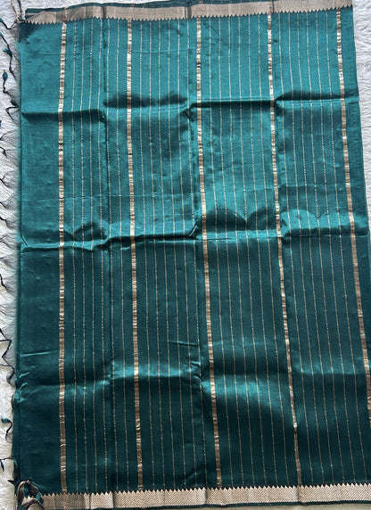 Mangalagiri Plain Pattu Saree Bottle Green colored complemented with a Zari Border - Sampradaya Designer Studio
