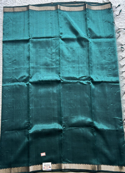 Mangalagiri Plain Pattu Saree Bottle Green colored complemented with a Zari Border - Sampradaya Designer Studio