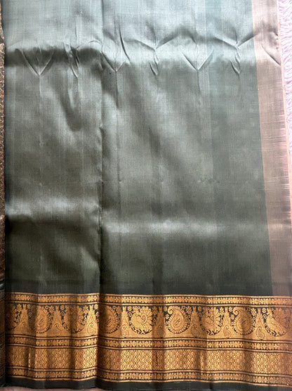 Gadwal Silk Saree Peach Colored Complemented With a Zari Border - Sampradaya Designer Studio
