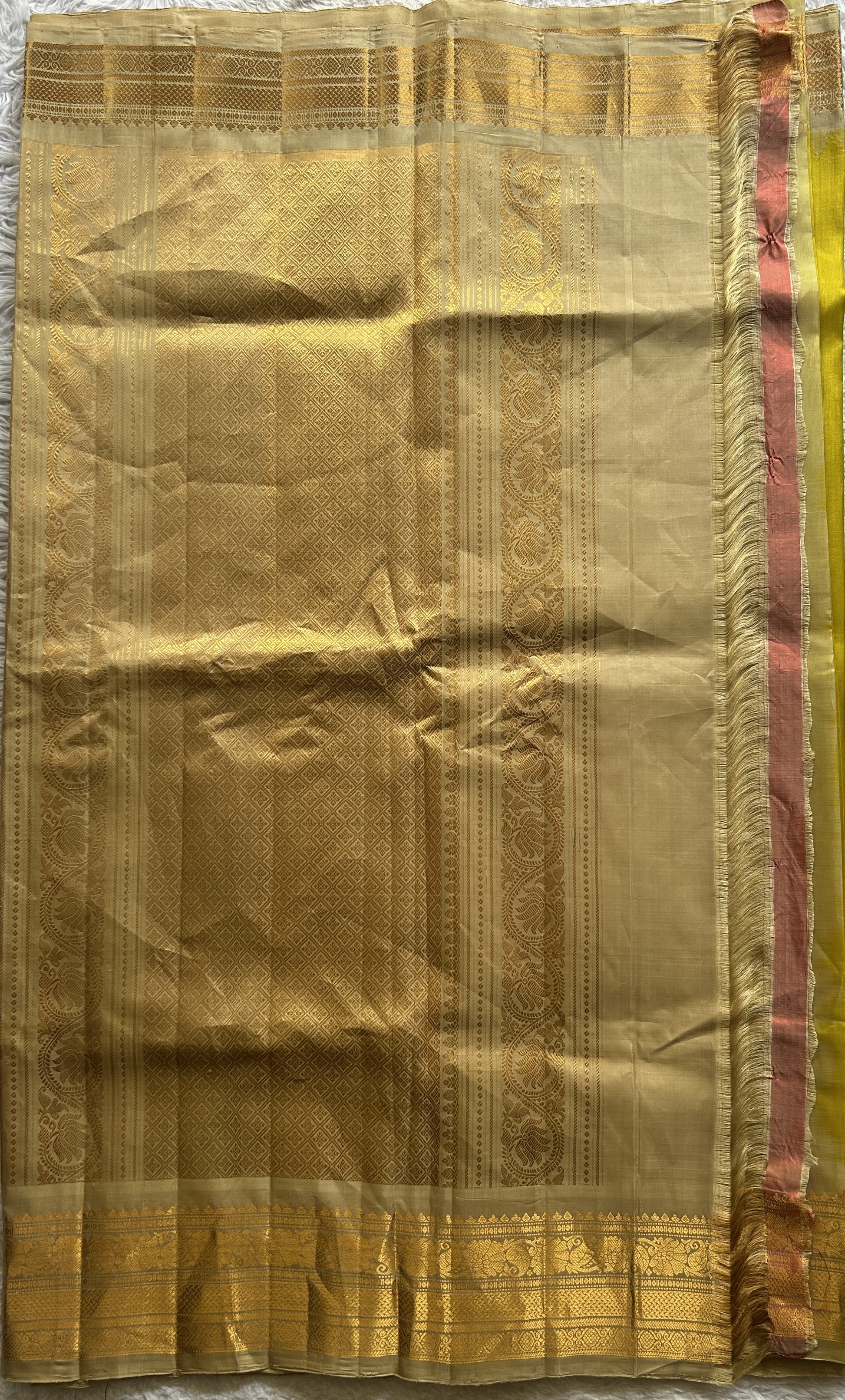 Gadwal Silk Saree Lemon Yellow Colored Complemented With a Zari Border - Sampradaya Designer Studio
