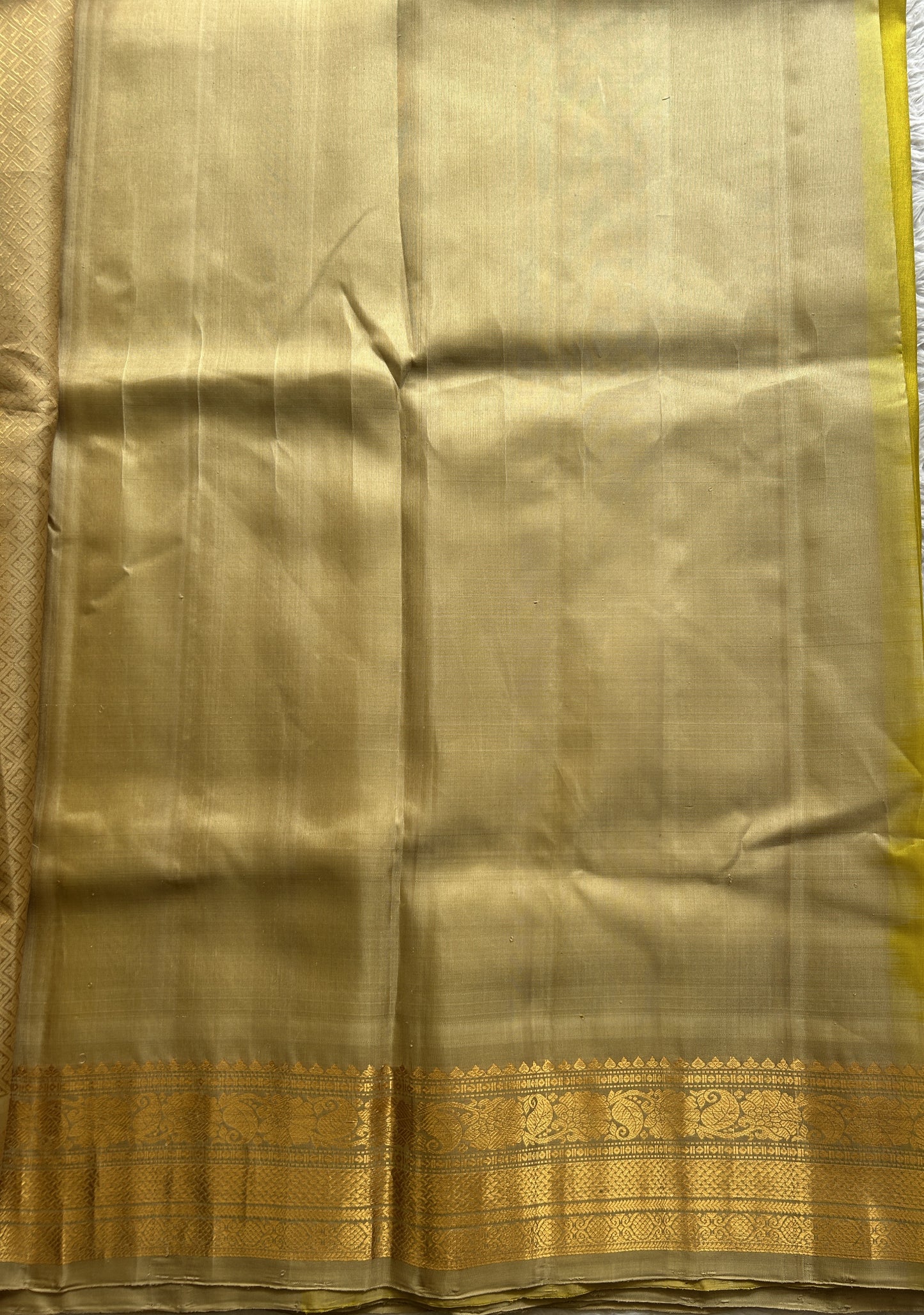 Gadwal Silk Saree Lemon Yellow Colored Complemented With a Zari Border - Sampradaya Designer Studio