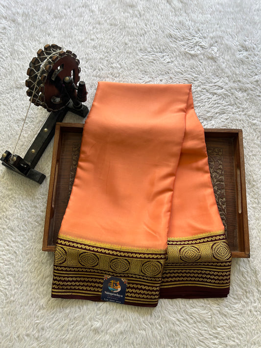 Peach Mysore Crepe Silk Saree with Silver Zari Border | Pure Handloom | Silk Mark Certified