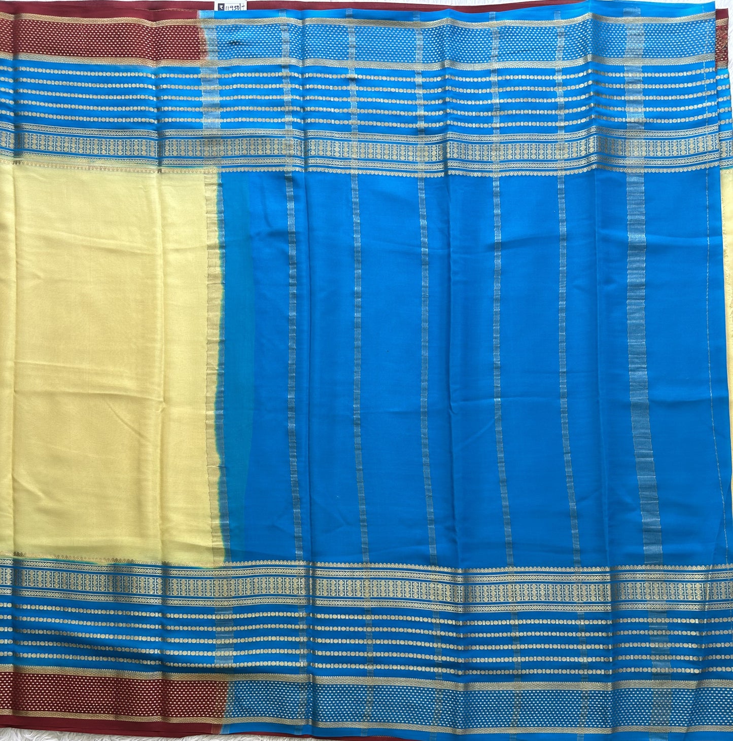 Lemon Yellow Mysore Crepe Silk Saree with Silver Zari Border | Pure Handloom | Silk Mark Certified