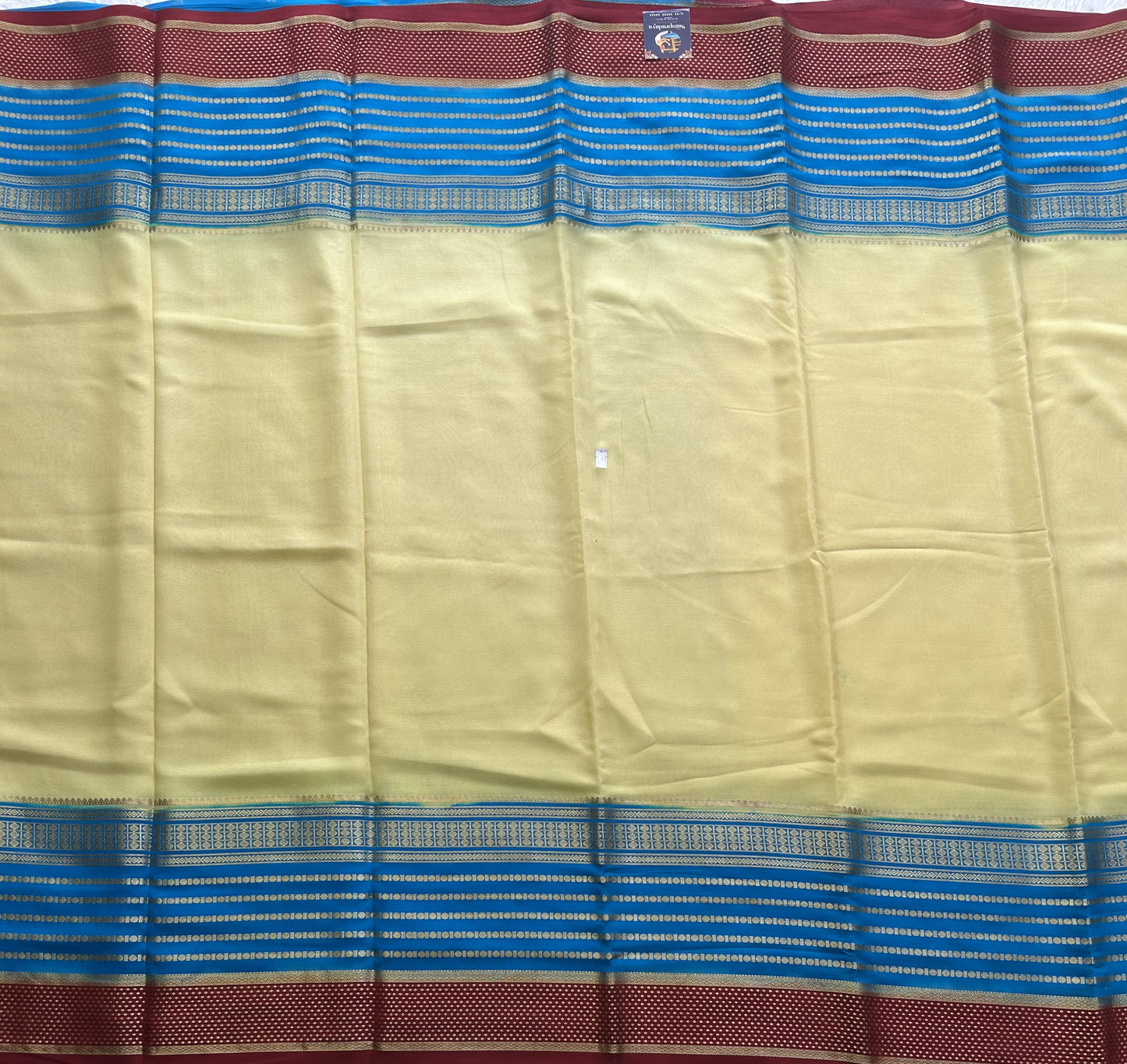 Lemon Yellow Mysore Crepe Silk Saree with Silver Zari Border | Pure Handloom | Silk Mark Certified