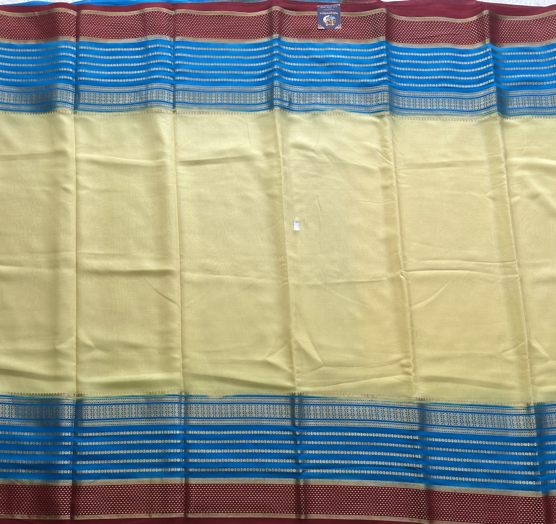 Lemon Yellow Mysore Crepe Silk Saree with Silver Zari Border | Pure Handloom | Silk Mark Certified - Sampradaya Designer Studio