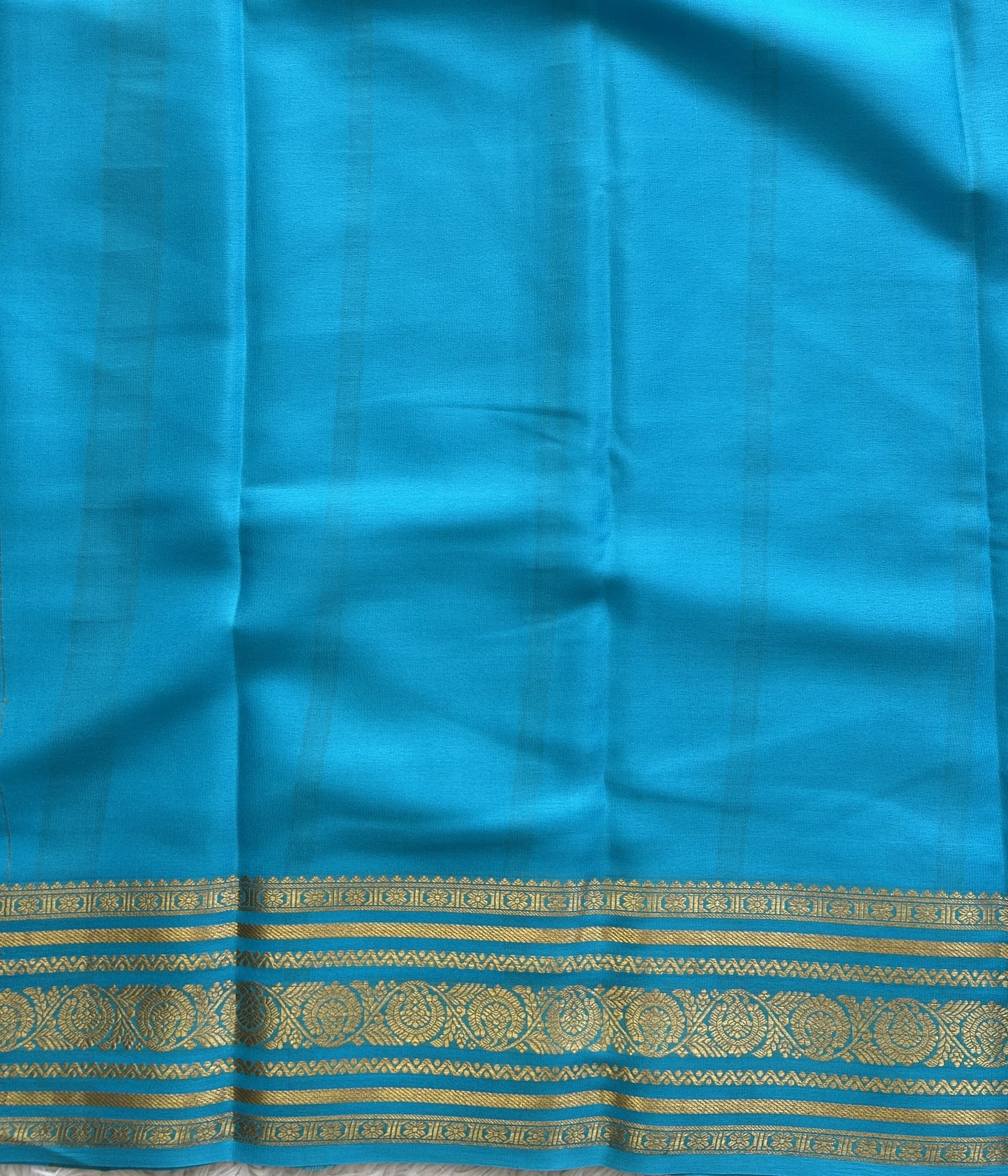 Sea Green Mysore Crepe Silk Saree with Silver Zari Border | Pure Handloom | Silk Mark Certified - Sampradaya Designer Studio