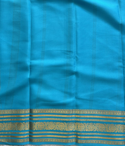 Sea Green Mysore Crepe Silk Saree with Silver Zari Border | Pure Handloom | Silk Mark Certified - Sampradaya Designer Studio