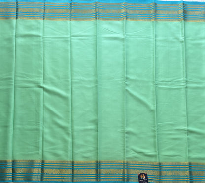 Sea Green Mysore Crepe Silk Saree with Silver Zari Border | Pure Handloom | Silk Mark Certified - Sampradaya Designer Studio