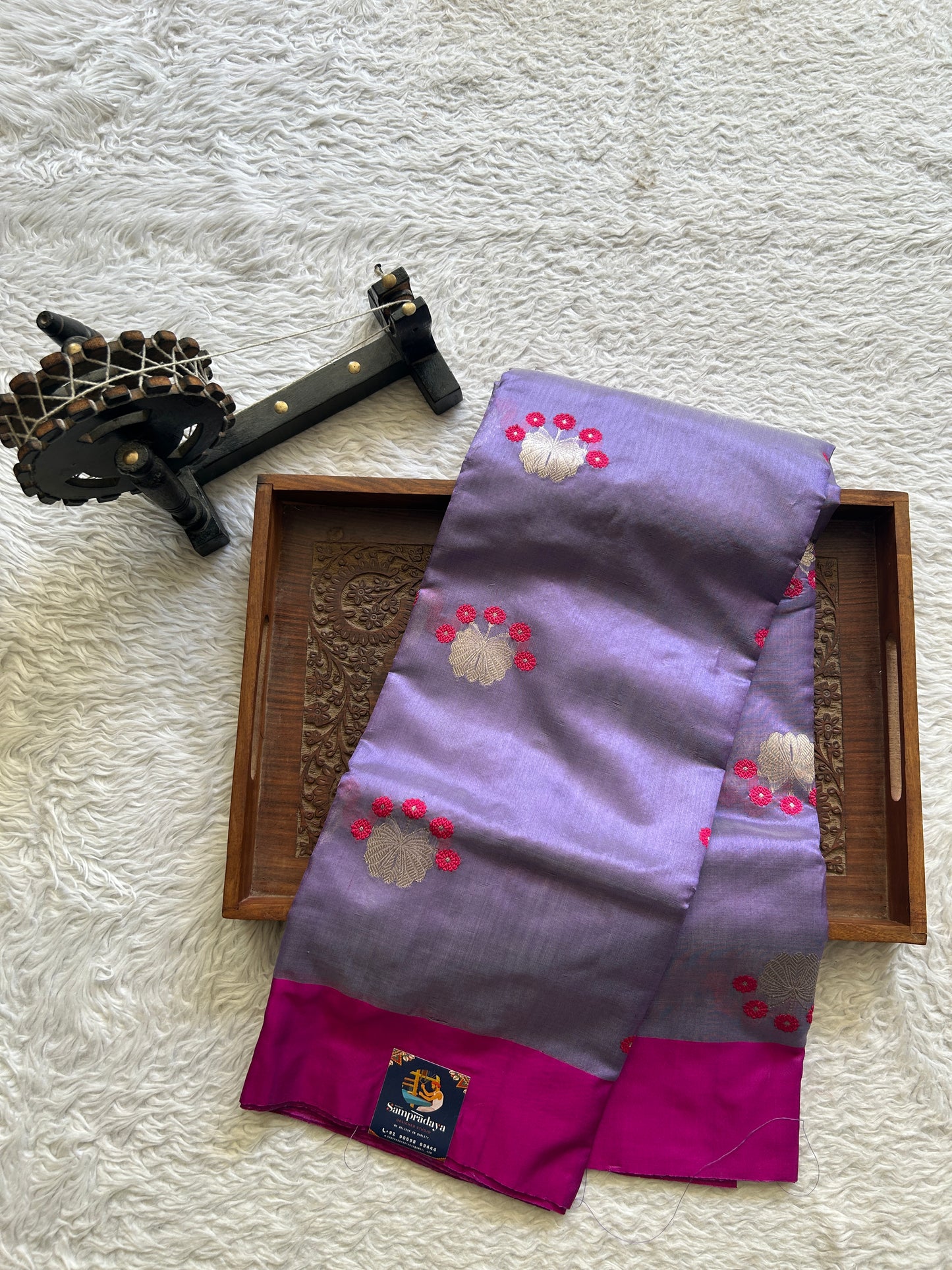 Chanderi Silk Saree Lavender color Elegantly Paired with a Pink color Plain border - Sampradaya Designer Studio