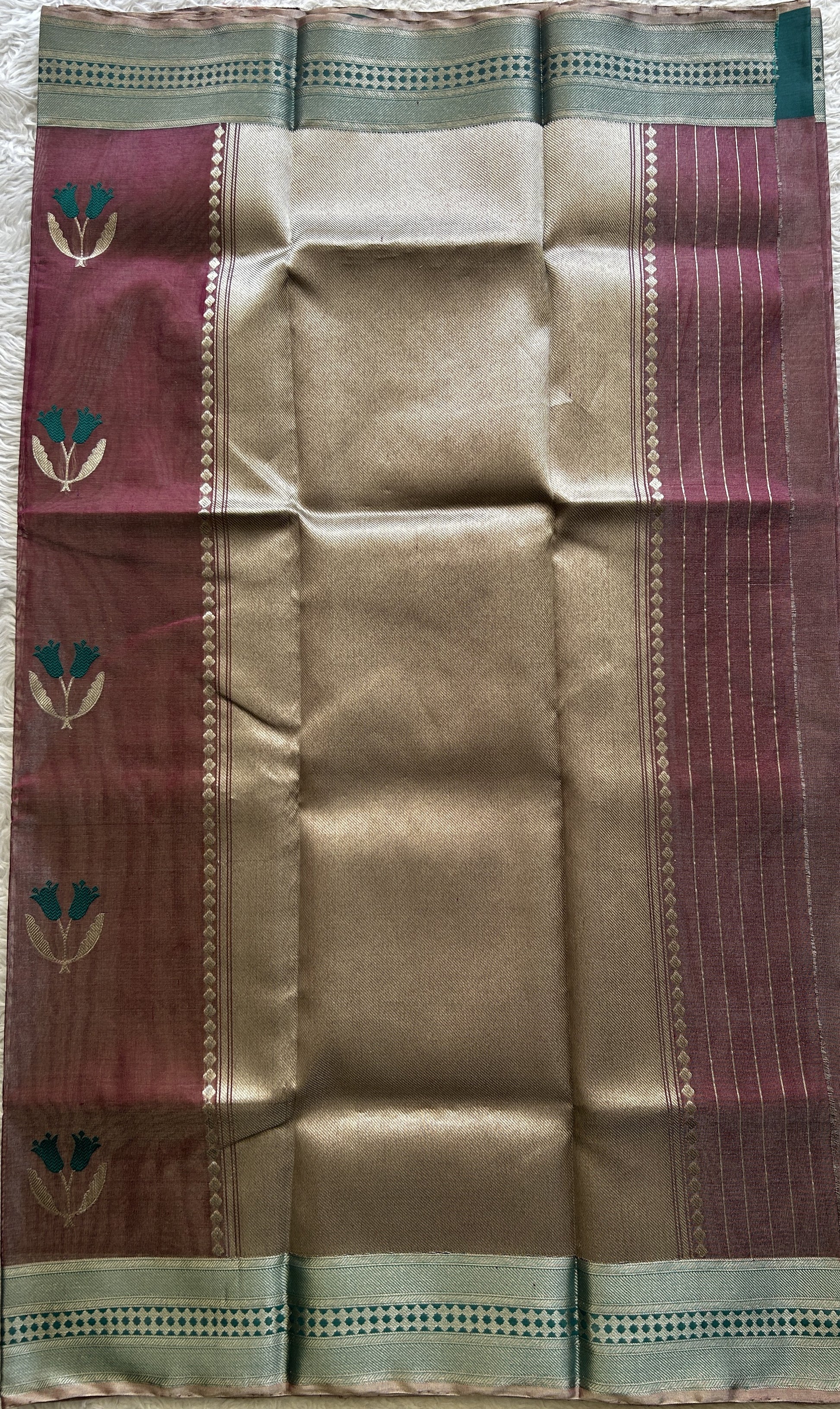 Chanderi Silk Saree Purple color Elegantly Paired with a Zari border - Sampradaya Designer Studio