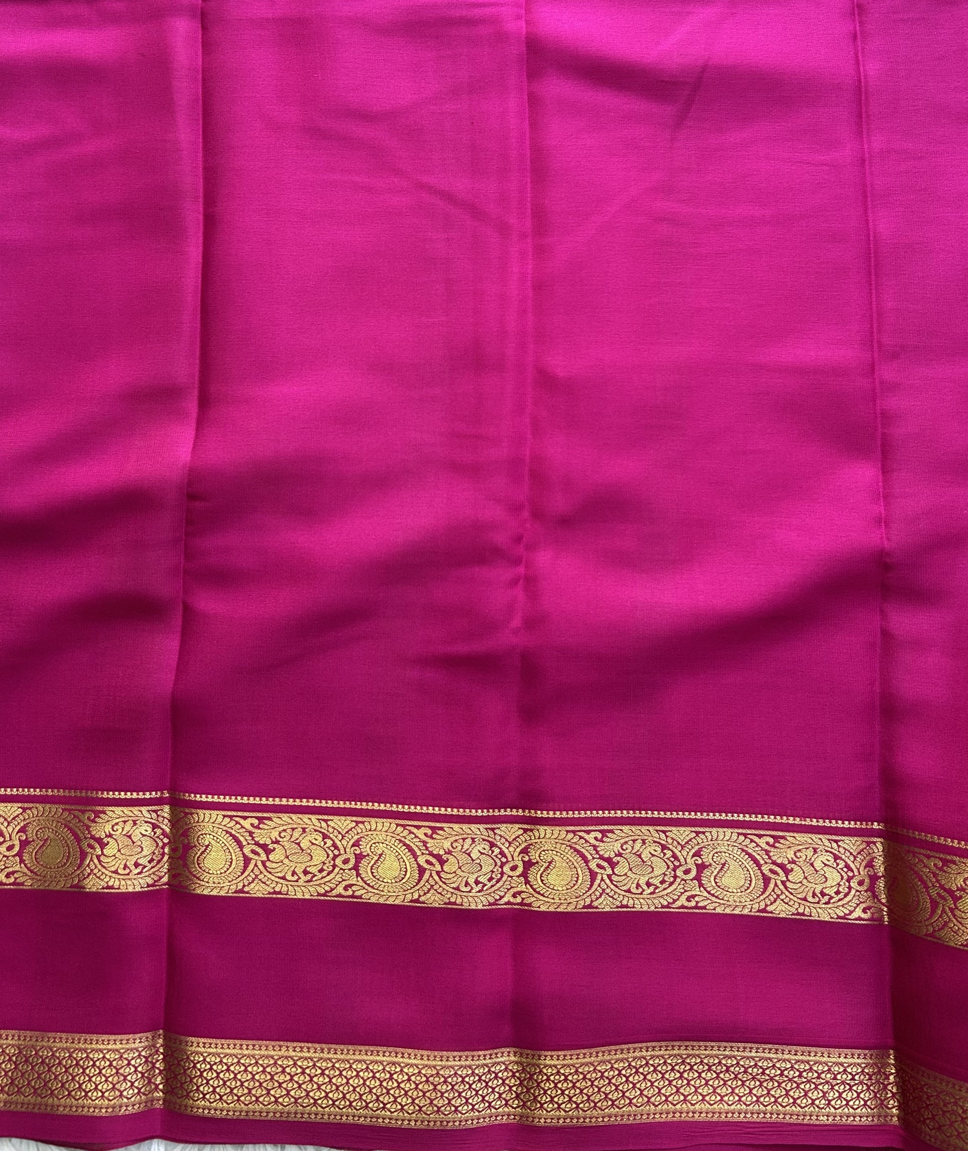 Mint Green Mysore Crepe Silk Saree with Silver Zari Border | Pure Handloom | Silk Mark Certified - Sampradaya Designer Studio