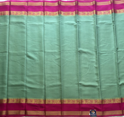Mint Green Mysore Crepe Silk Saree with Silver Zari Border | Pure Handloom | Silk Mark Certified - Sampradaya Designer Studio