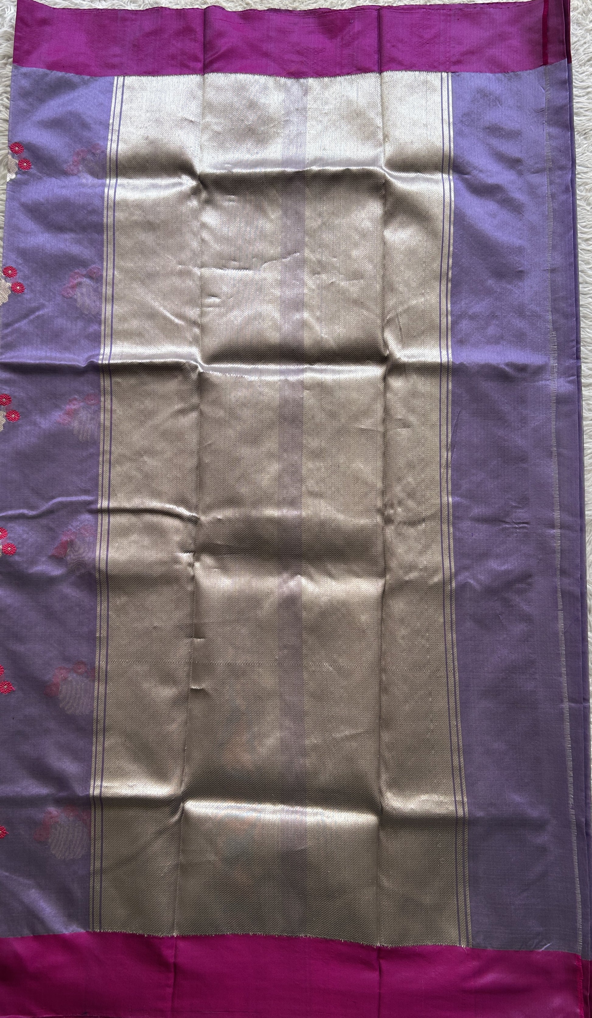 Chanderi Silk Saree Lavender color Elegantly Paired with a Pink color Plain border - Sampradaya Designer Studio