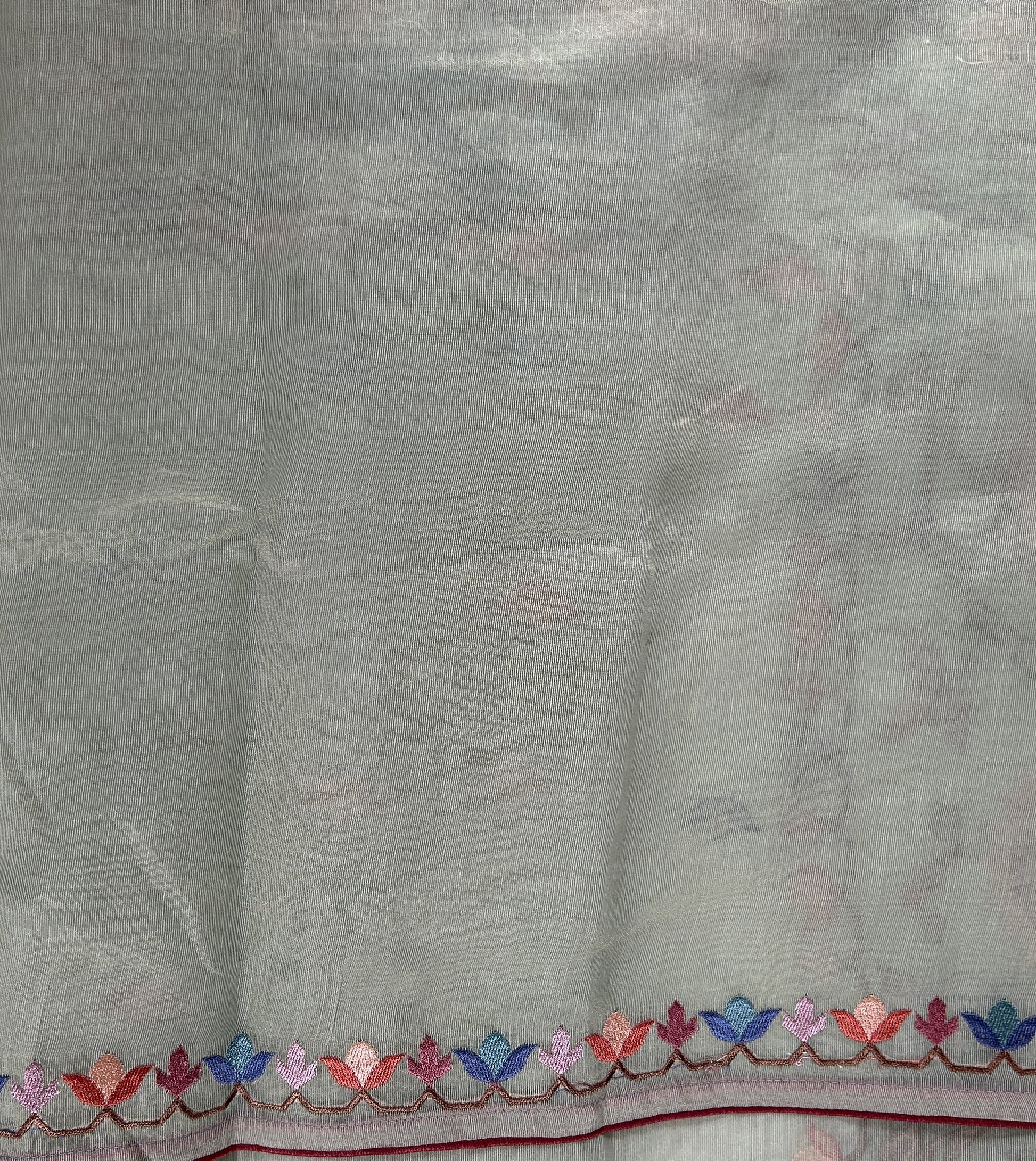 Semi Tussar Designer Saree Pastel Green colored Saree complemented with a Machine Embroidery border. - Sampradaya Designer Studio