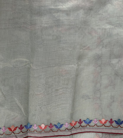 Semi Tussar Designer Saree Pastel Green colored Saree complemented with a Machine Embroidery border. - Sampradaya Designer Studio