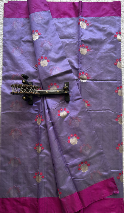 Chanderi Silk Saree Lavender color Elegantly Paired with a Pink color Plain border - Sampradaya Designer Studio