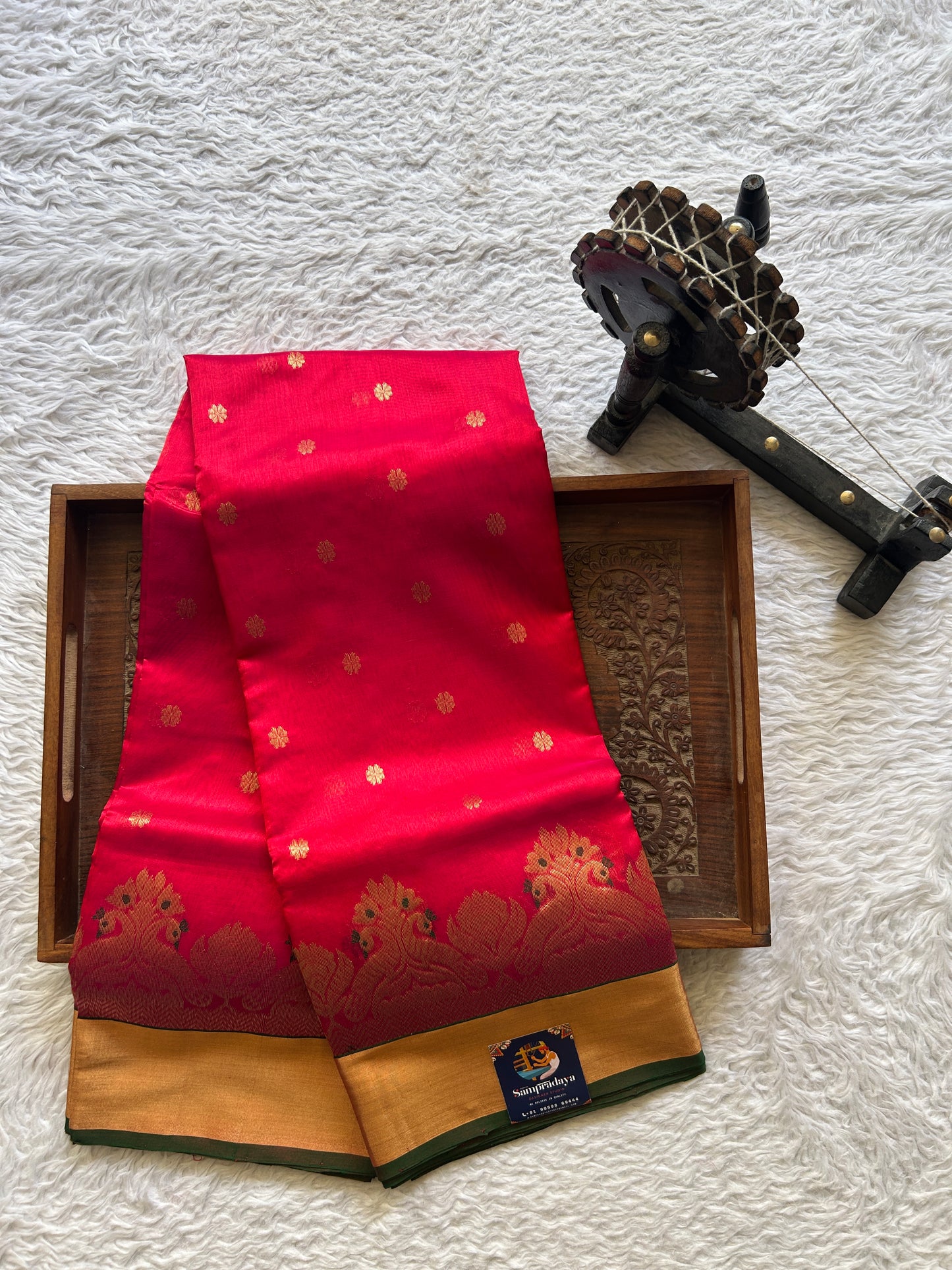 Chanderi Silk Saree Pink color Paired with a Gold color Double border - Sampradaya Designer Studio