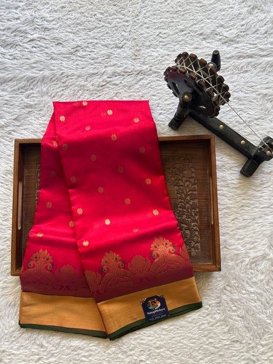 Chanderi Silk Saree Pink color Paired with a Gold color Double border - Sampradaya Designer Studio
