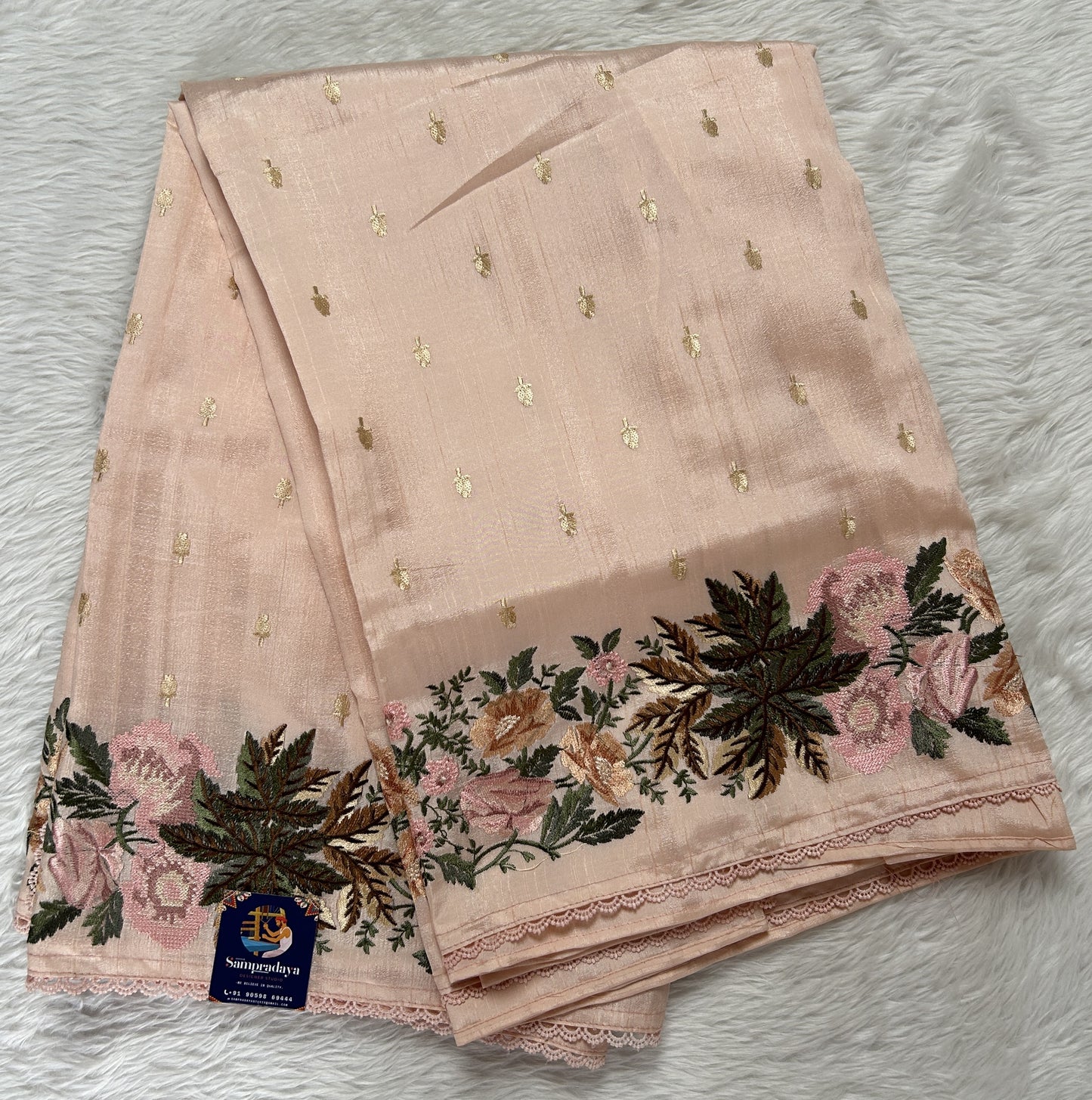 Semi Tussar Designer Saree Pale Pink colored Saree complemented with a Machine Embroidery border. - Sampradaya Designer Studio