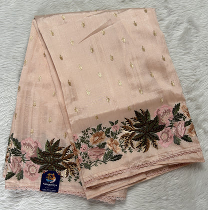 Semi Tussar Designer Saree Pale Pink colored Saree complemented with a Machine Embroidery border. - Sampradaya Designer Studio