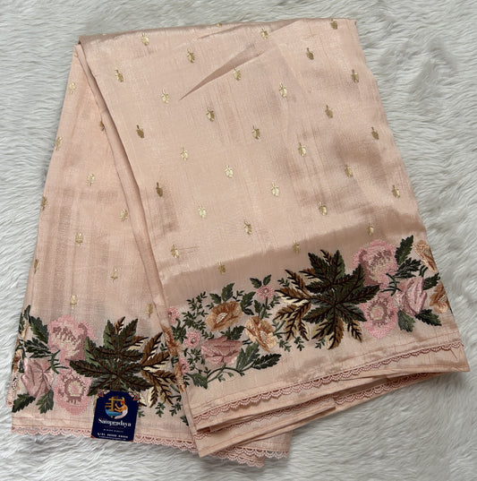 Semi Tussar Designer Saree Pale Pink colored Saree complemented with a Machine Embroidery border. - Sampradaya Designer Studio