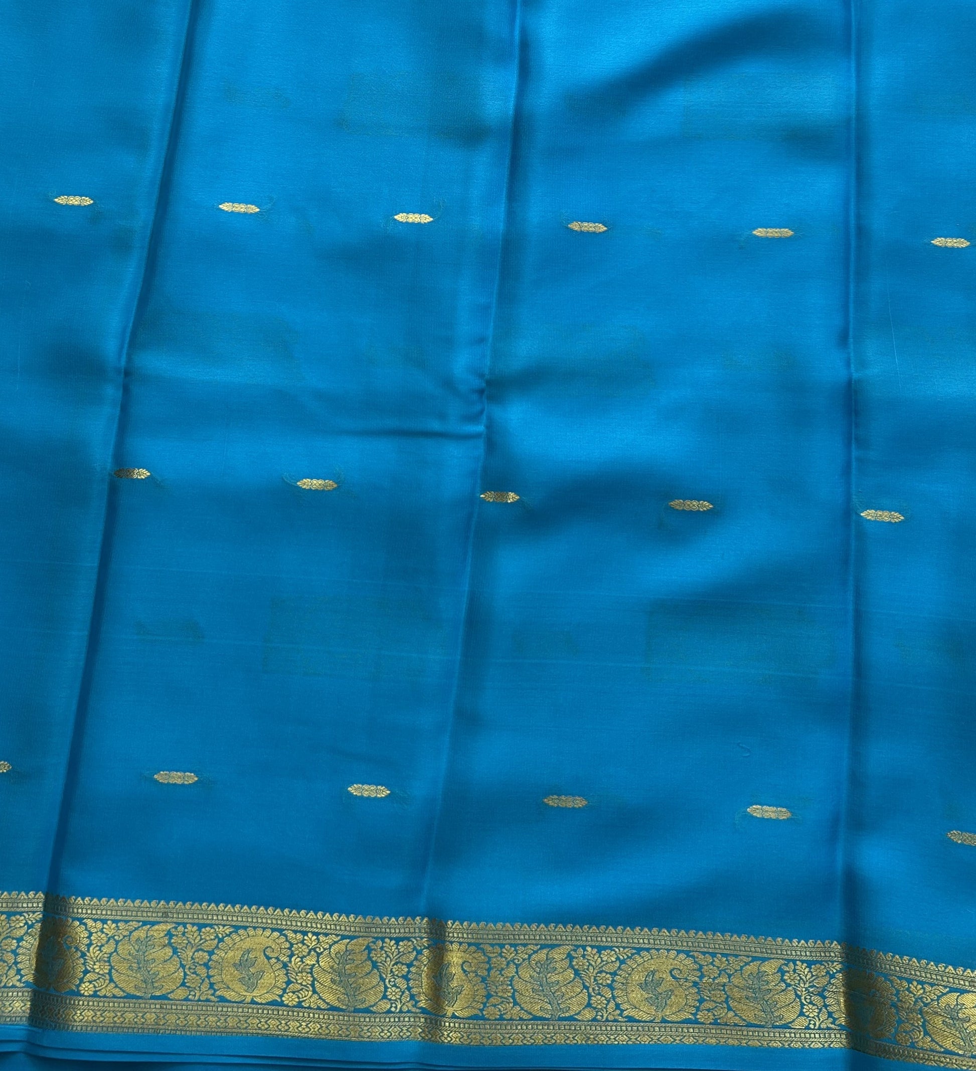 Sea Green Mysore Crepe Silk Saree with Silver Zari Border | Pure Handloom | Silk Mark Certified - Sampradaya Designer Studio