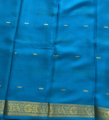 Sea Green Mysore Crepe Silk Saree with Silver Zari Border | Pure Handloom | Silk Mark Certified