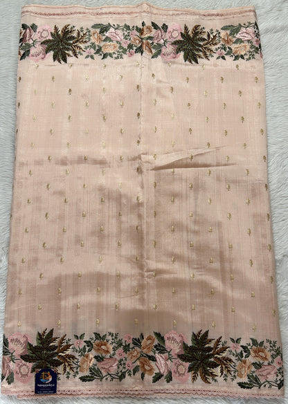 Semi Tussar Designer Saree Pale Pink colored Saree complemented with a Machine Embroidery border. - Sampradaya Designer Studio