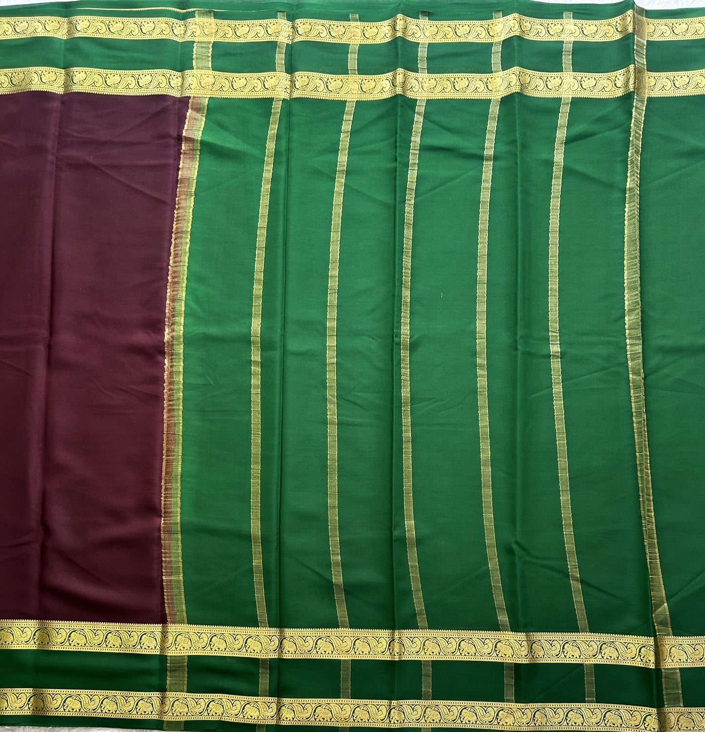 Brown Mysore Crepe Silk Saree with Silver Zari Border | Pure Handloom | Silk Mark Certified