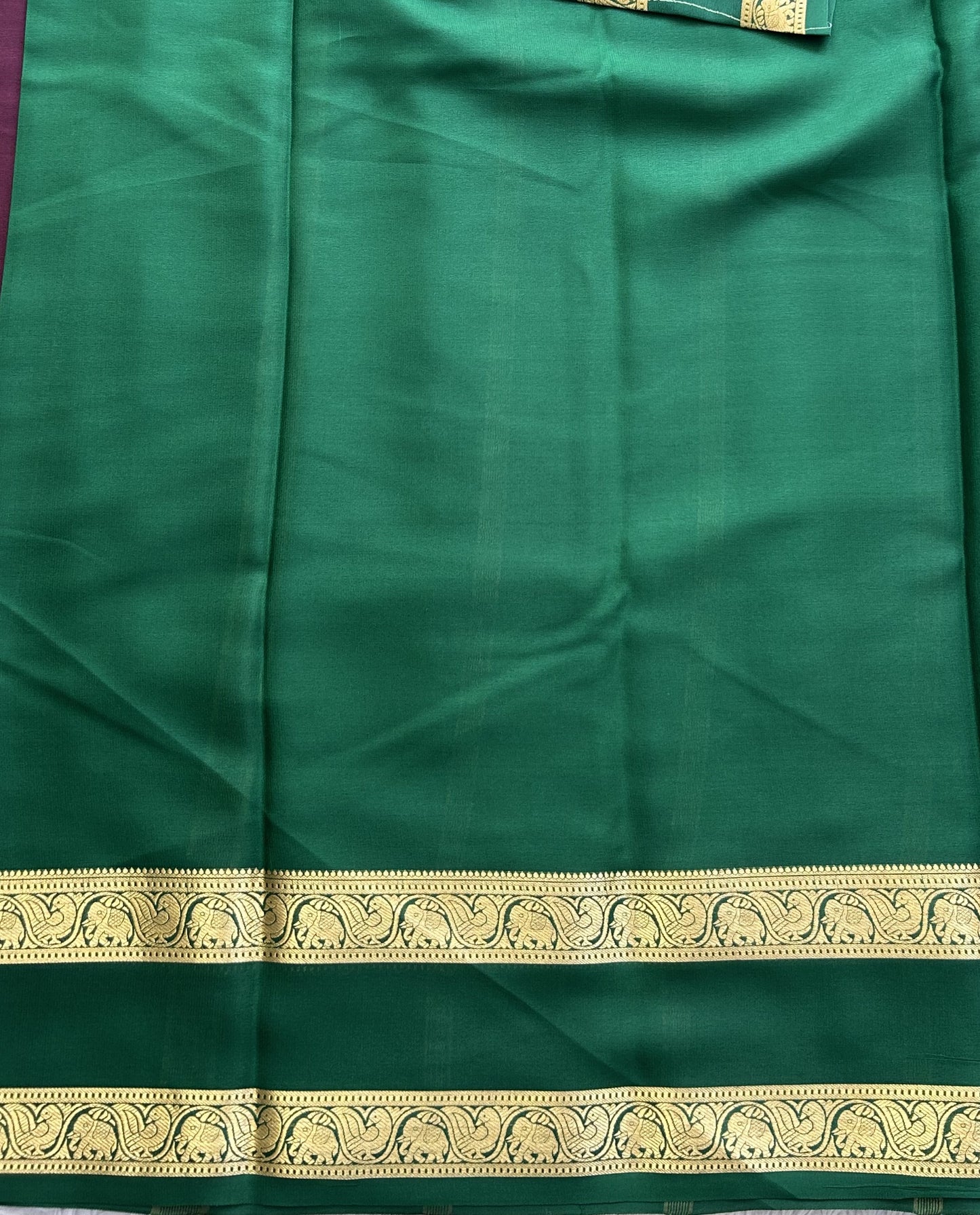 Brown Mysore Crepe Silk Saree with Silver Zari Border | Pure Handloom | Silk Mark Certified