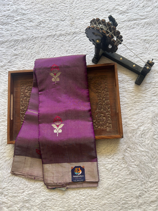 Chanderi Silk Saree Purple color Elegantly Paired with a Tissue Zari border - Sampradaya Designer Studio