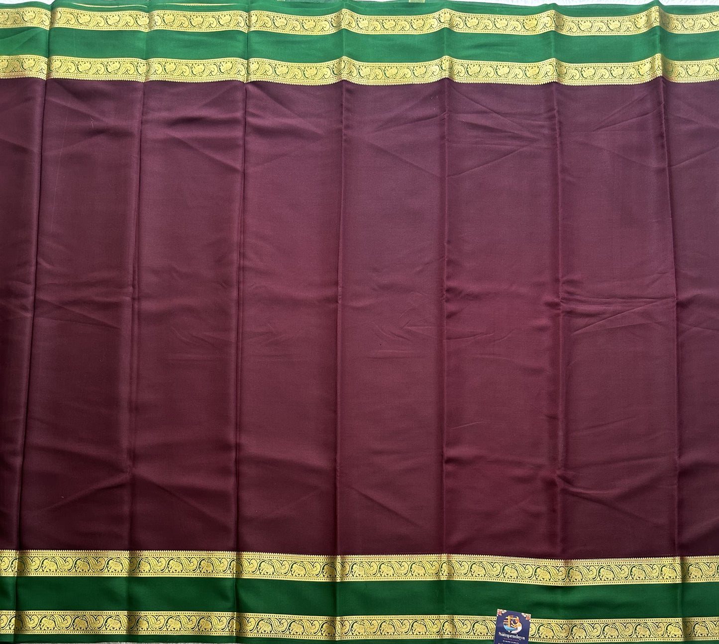 Brown Mysore Crepe Silk Saree with Silver Zari Border | Pure Handloom | Silk Mark Certified