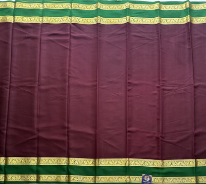 Brown Mysore Crepe Silk Saree with Silver Zari Border | Pure Handloom | Silk Mark Certified