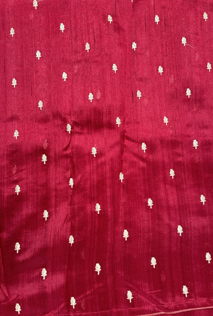 Semi Tussar Designer Saree Wine colored Saree complemented with a Machine Embroidery border. - Sampradaya Designer Studio