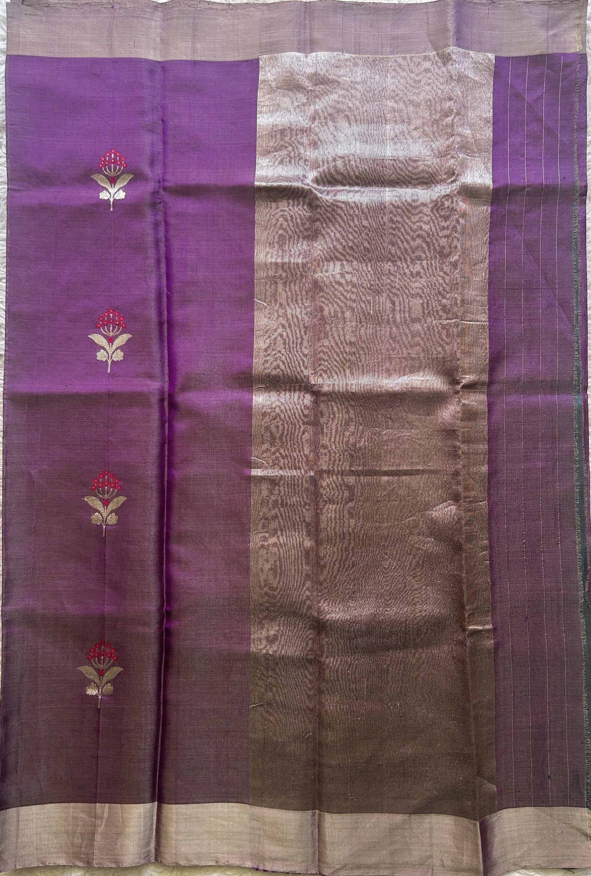 Chanderi Silk Saree Purple color Elegantly Paired with a Tissue Zari border - Sampradaya Designer Studio